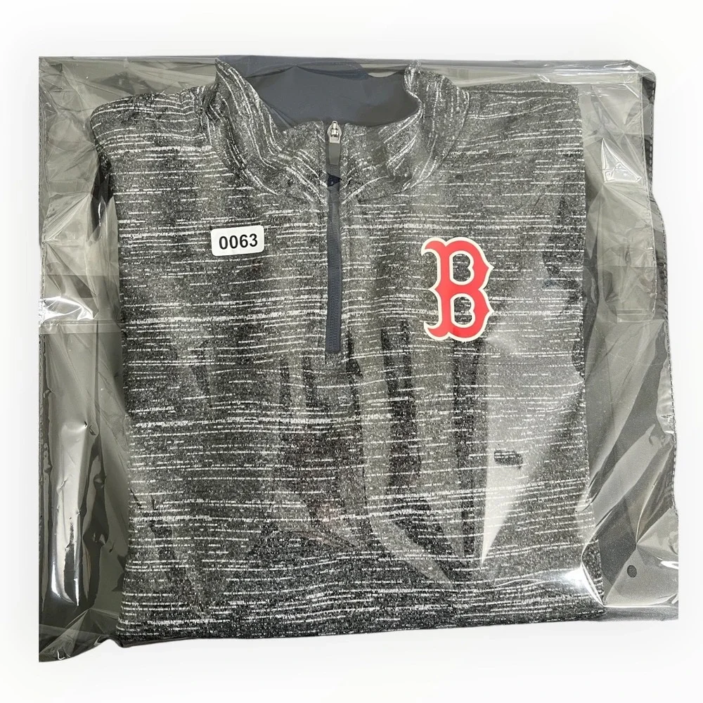 Majestic Boston Red Sox Mens XL Quarter Zip Pullover Space Dye Gray Fleece 7R13